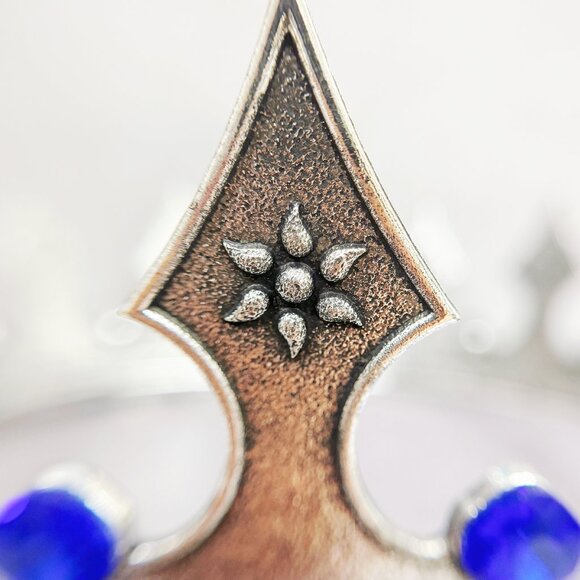 Blue Rhinestone Medieval, Renaissance Faire, Royal Prince Diadem, Silver Crown - Picture 5 of 8